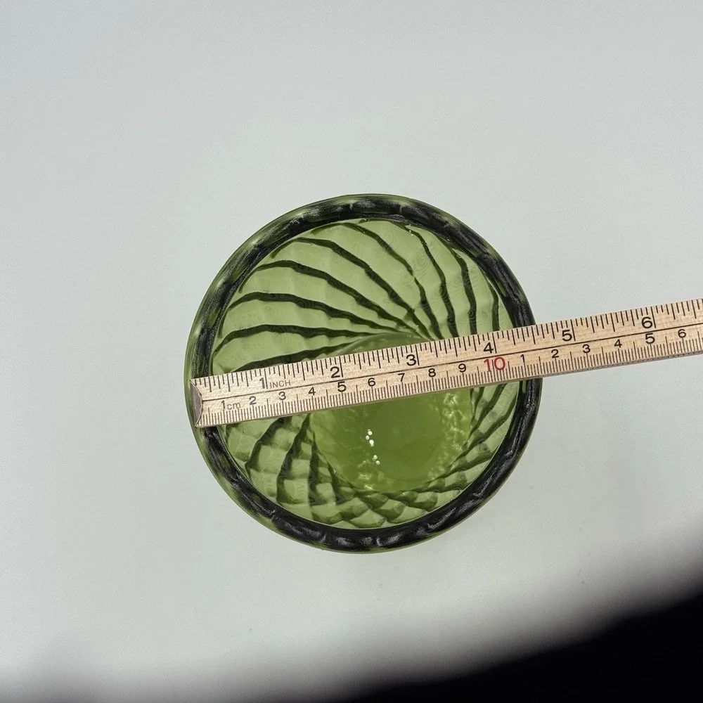 Vintage MCM Retro Avocado Green Quilted Diamond Swirl Optic Scalloped GLASS VASE